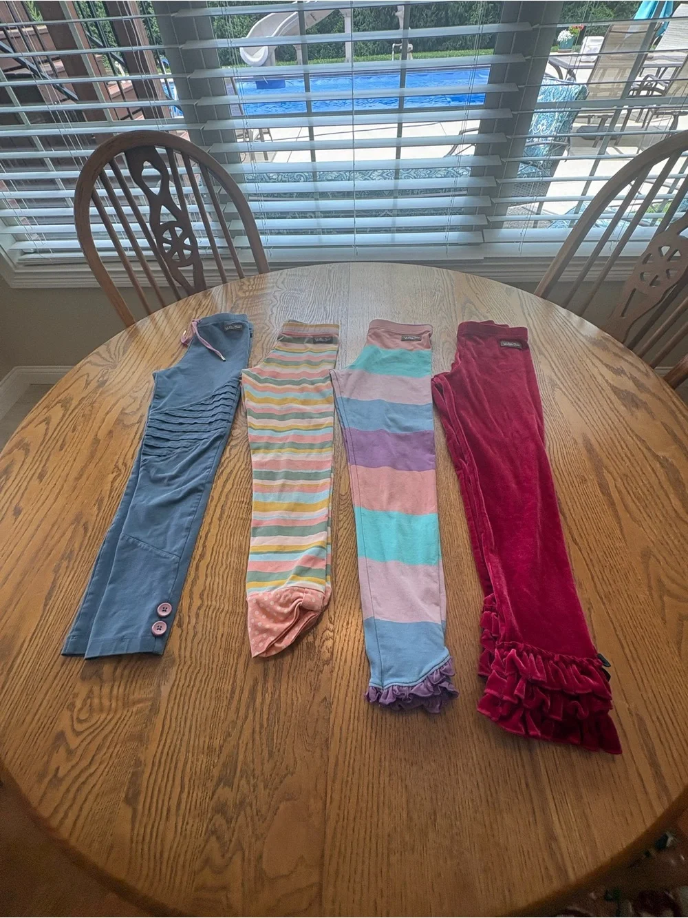 Matilda Jane Size 8 Girls Leggings Lot 4 Pair Velour Ruffles Stripes Crops EUC